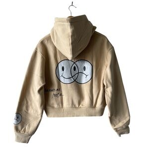 You make me feel so… Cropped 100% Cotton Tan Hoodie Large